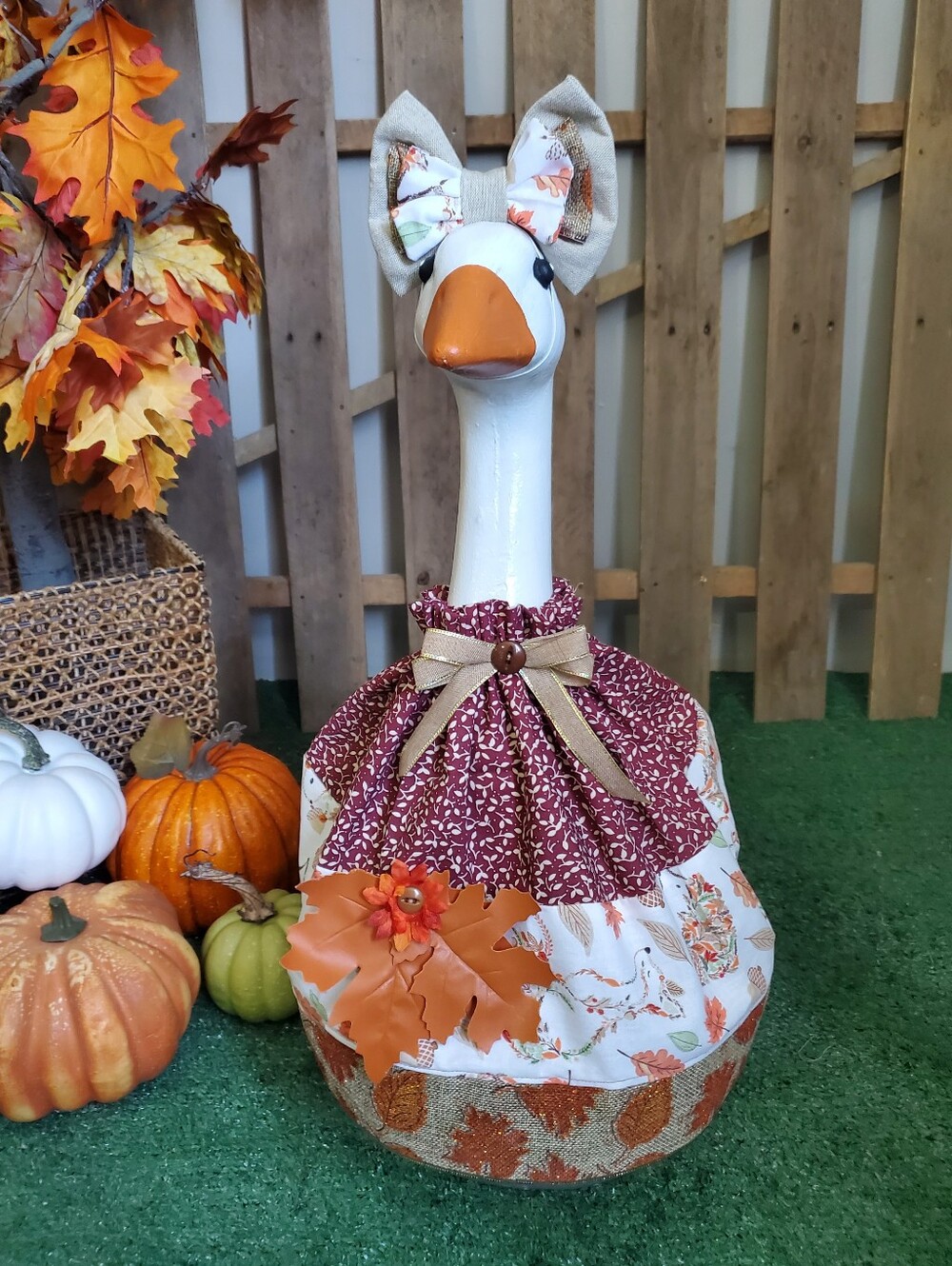 23" Porch Goose Dress & Bow Set Fall